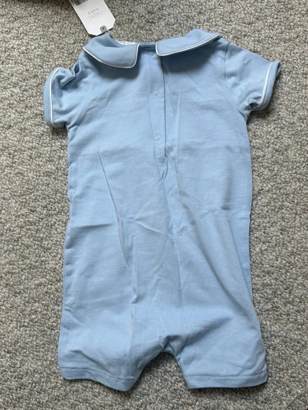 next Light Blue Smocked Sailboat Short Sleeve Romper